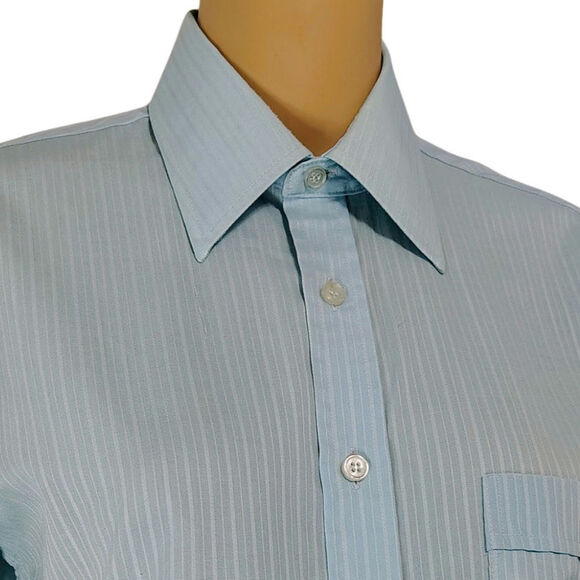 1980s Blue  Striped Collar Shirt Butterfly Wings  Single Needle Tailoring Size S - Picture 4 of 7